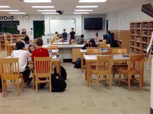 Students in library. 